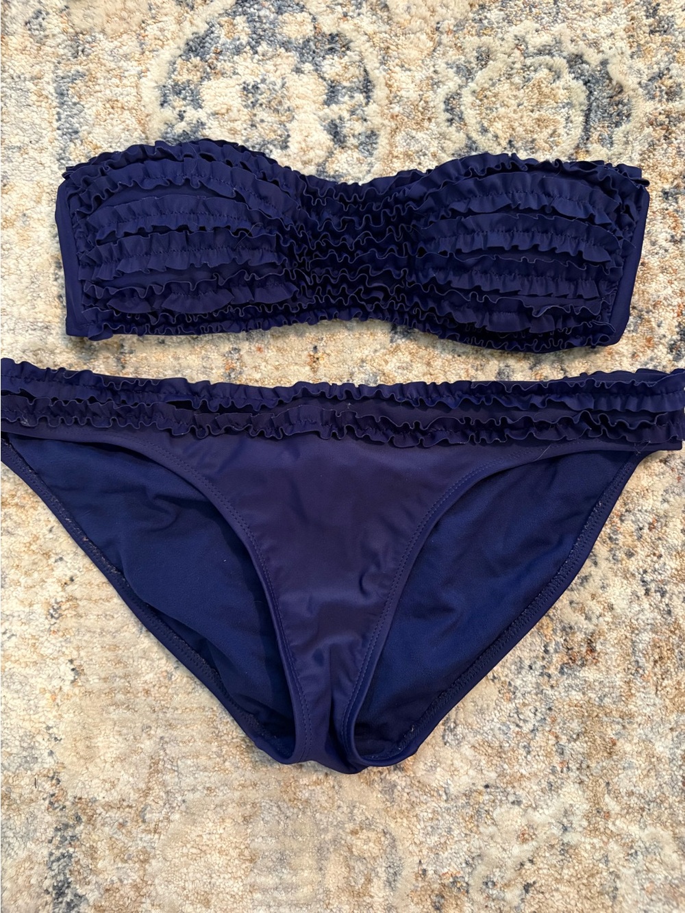 Women's Navy Ruffle Bandeau Bikini Set